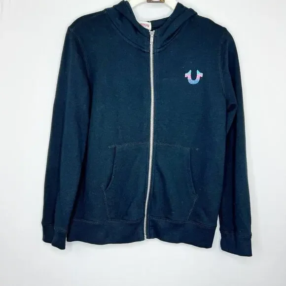 True Religion Black Zip Front Hoodie Size Large